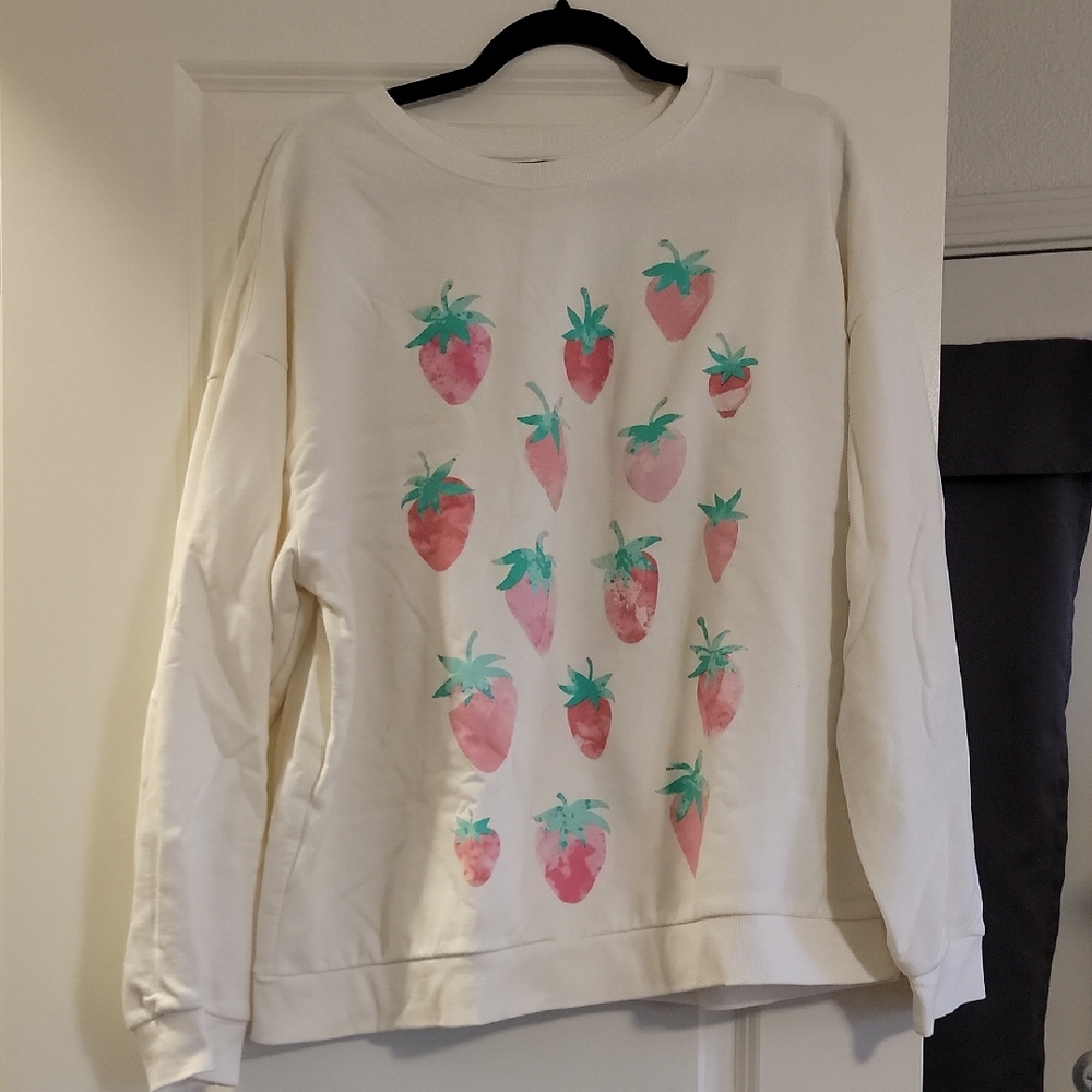 Strawberry Print Women's Sweater - Cream